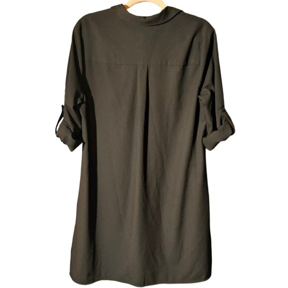 Catherine Malandrino Black Shirt Dress L Collared Button Front Roll Tab Sleeve - Picture 4 of 11